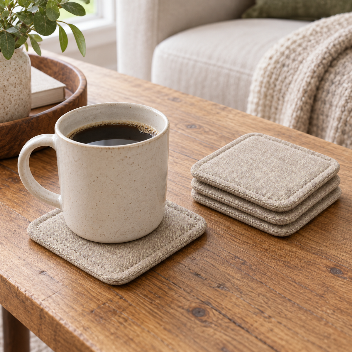 Natural Linen Coaster Set