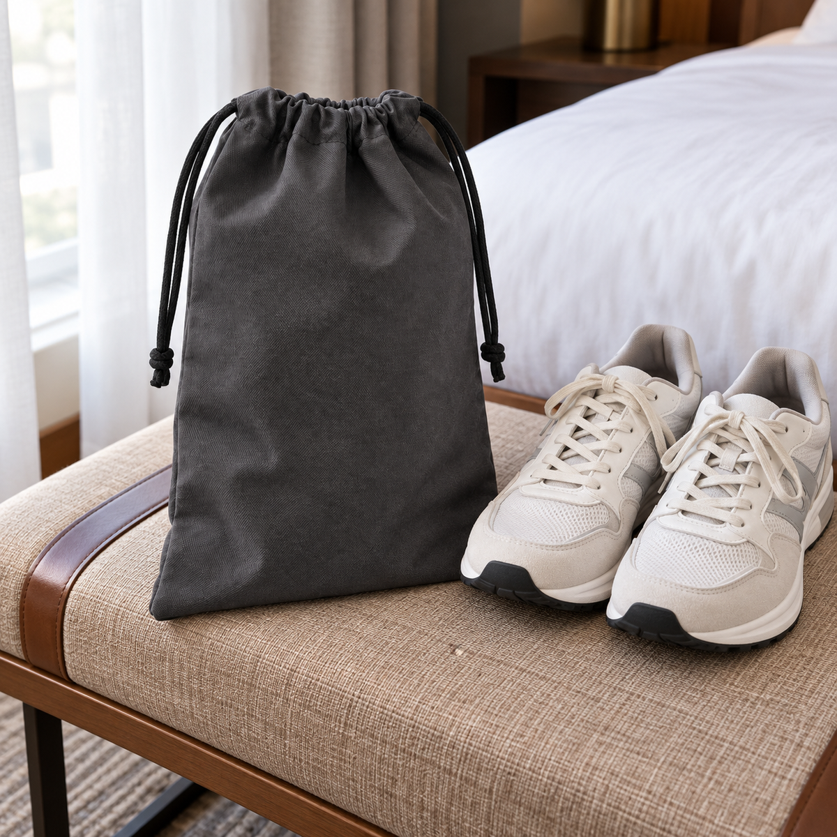 Charcoal Drawstring Shoe Bag